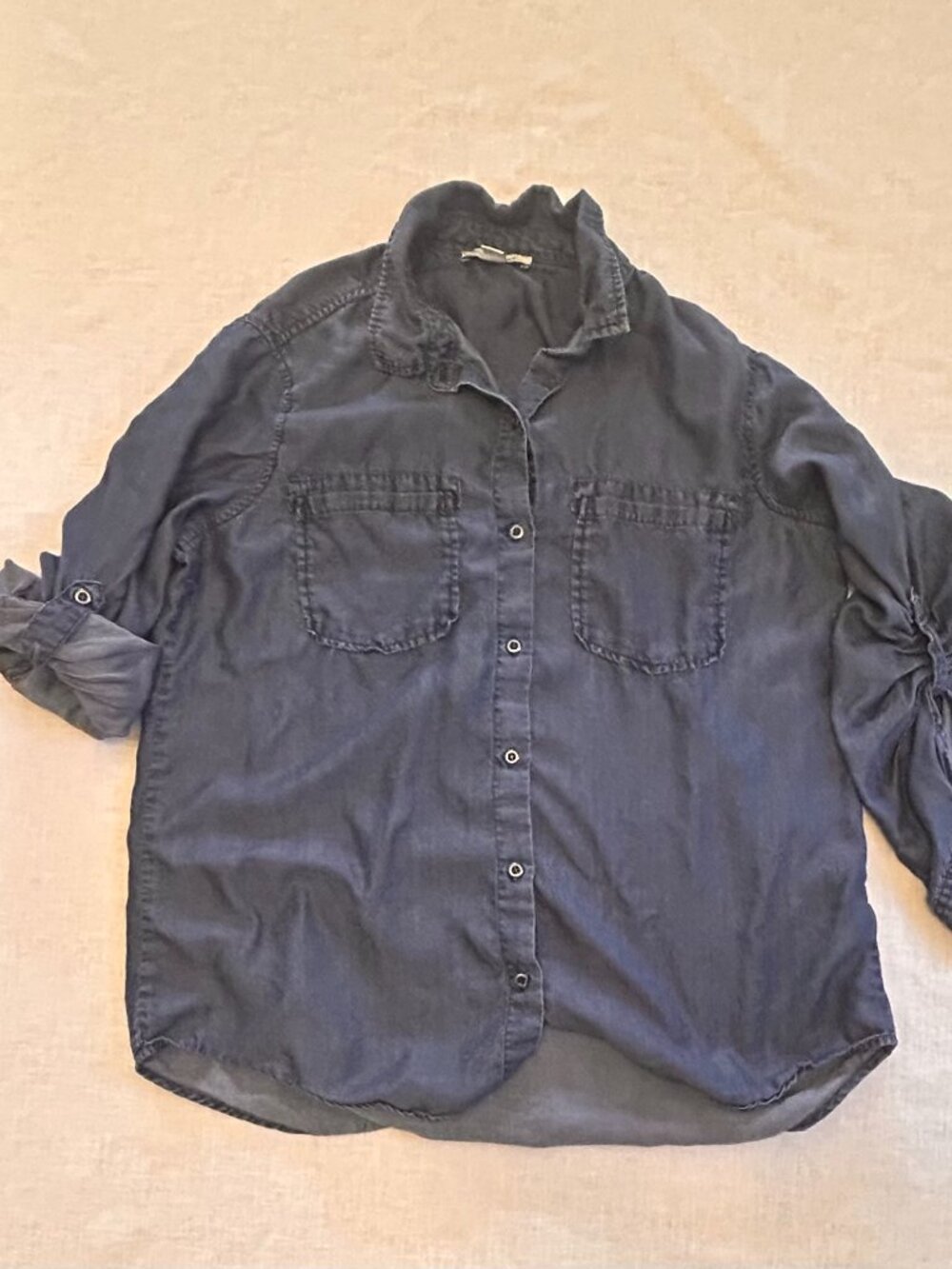 Chambray women's blouse, Pure Navy, size M, roll/ tab sleeves